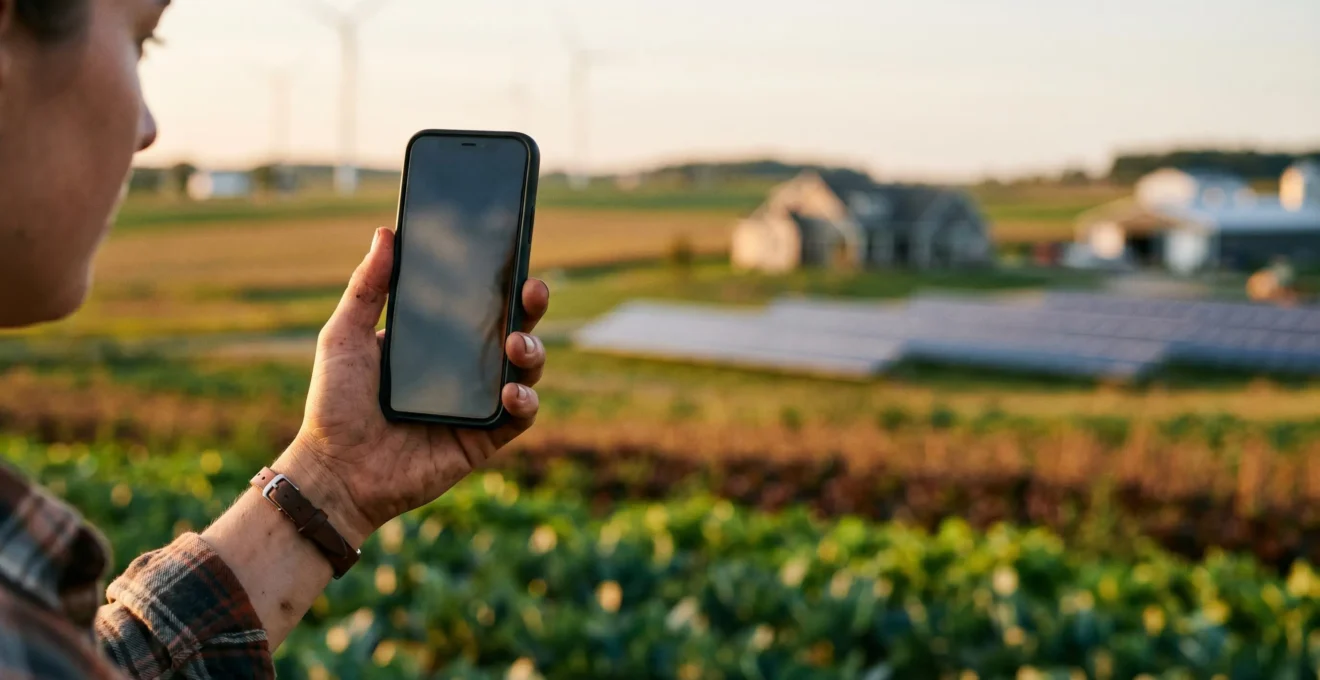 Scène illustrant la communication moderne dans l'agriculture à destination des jeunes générations