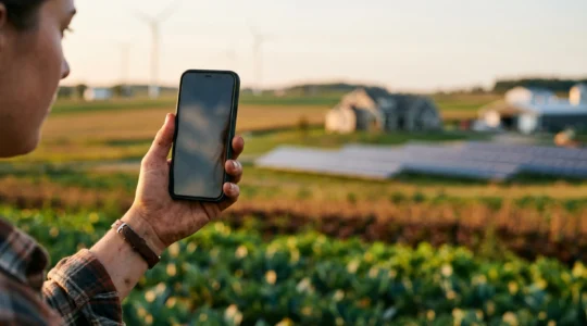 Scène illustrant la communication moderne dans l'agriculture à destination des jeunes générations