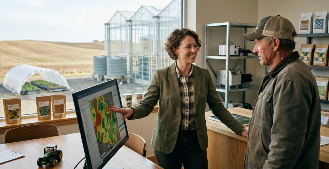 Professionnel agricole dans un environnement de production agroalimentaire moderne