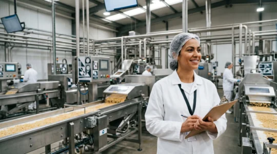 Directeur supervisant une unité de production dans une usine agroalimentaire moderne
