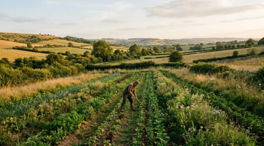 Professionnel agricole travaillant au contact direct de la nature dans un environnement rural authentique