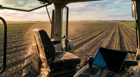 Scène métaphorique illustrant la recherche de candidats agricoles qualifiés dans un environnement rural moderne